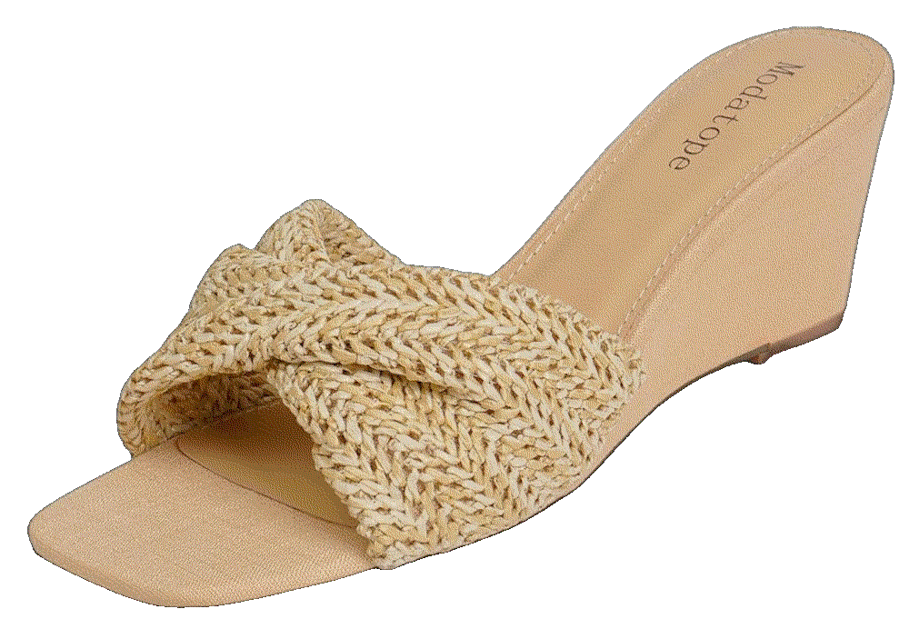 Braided Wedge Heels Square Open Toe Raffia sandals Modatope