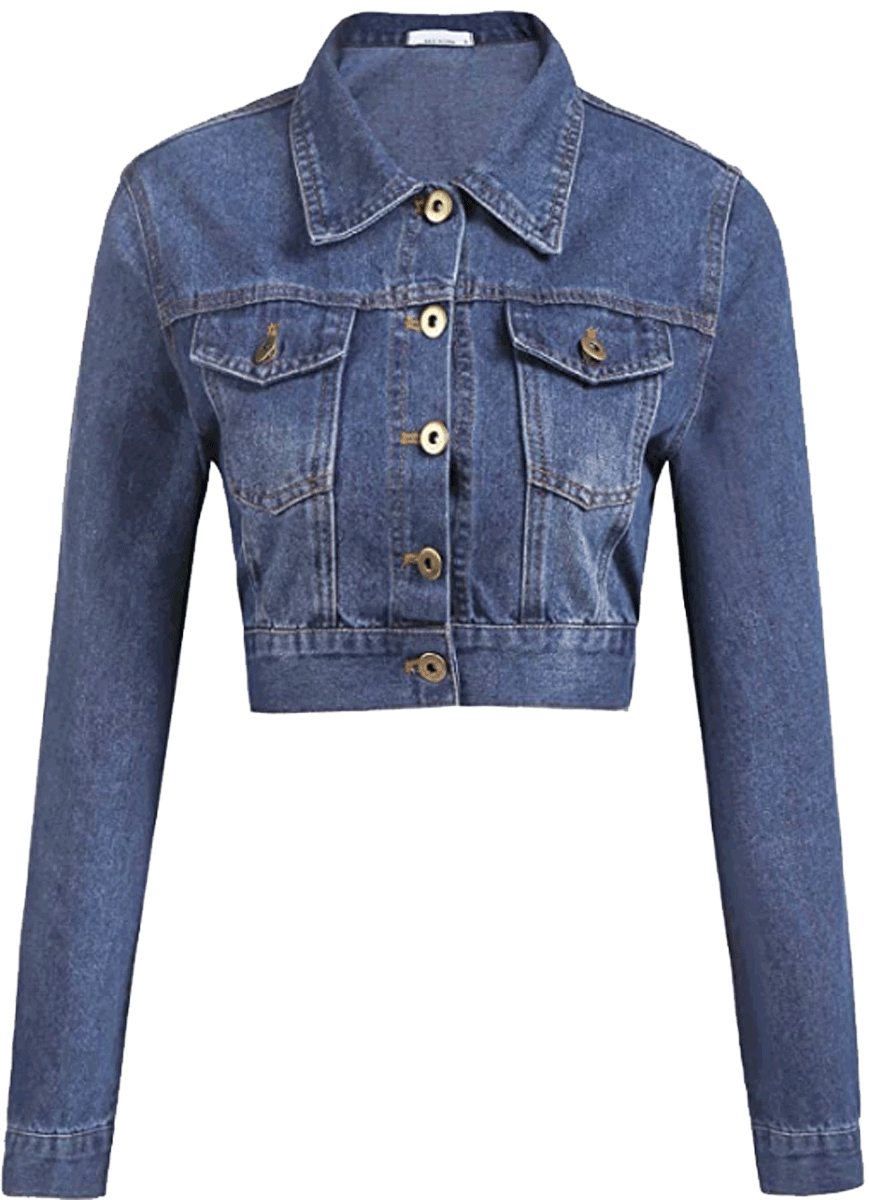 Button Down Cropped Denim Jean Jacket with Pockets Grabsa