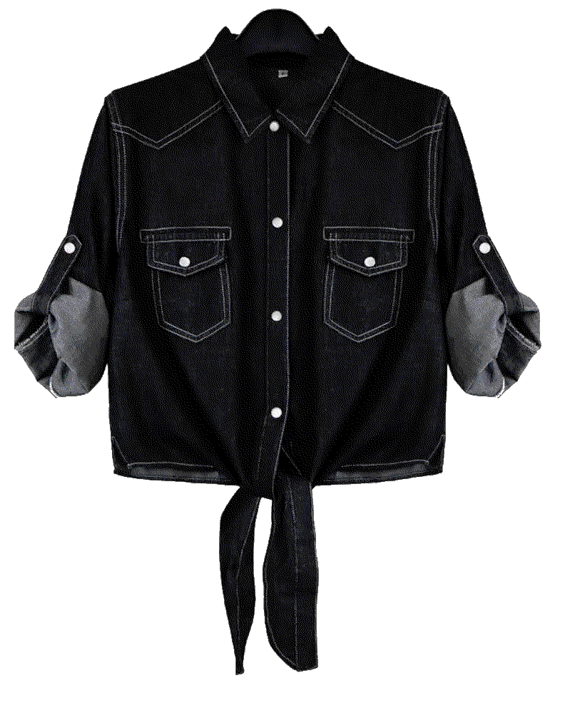 3/4 Sleeve Modern Denim Crop Top Tie Knot Shirt Cardigan Omoone