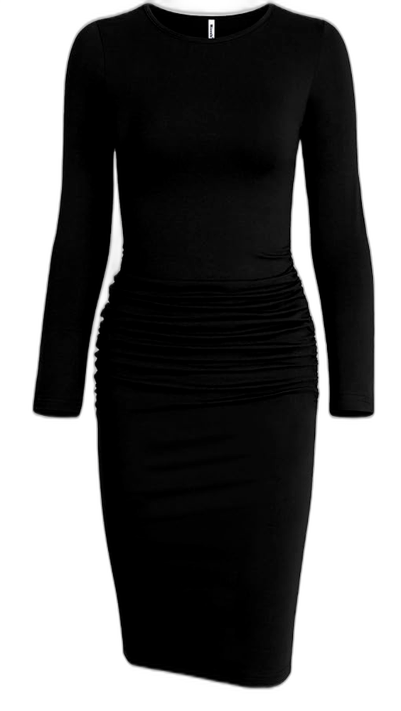Long Sleeve Ruched Casual Bodycon Sheath Knee Length Dress Missufe