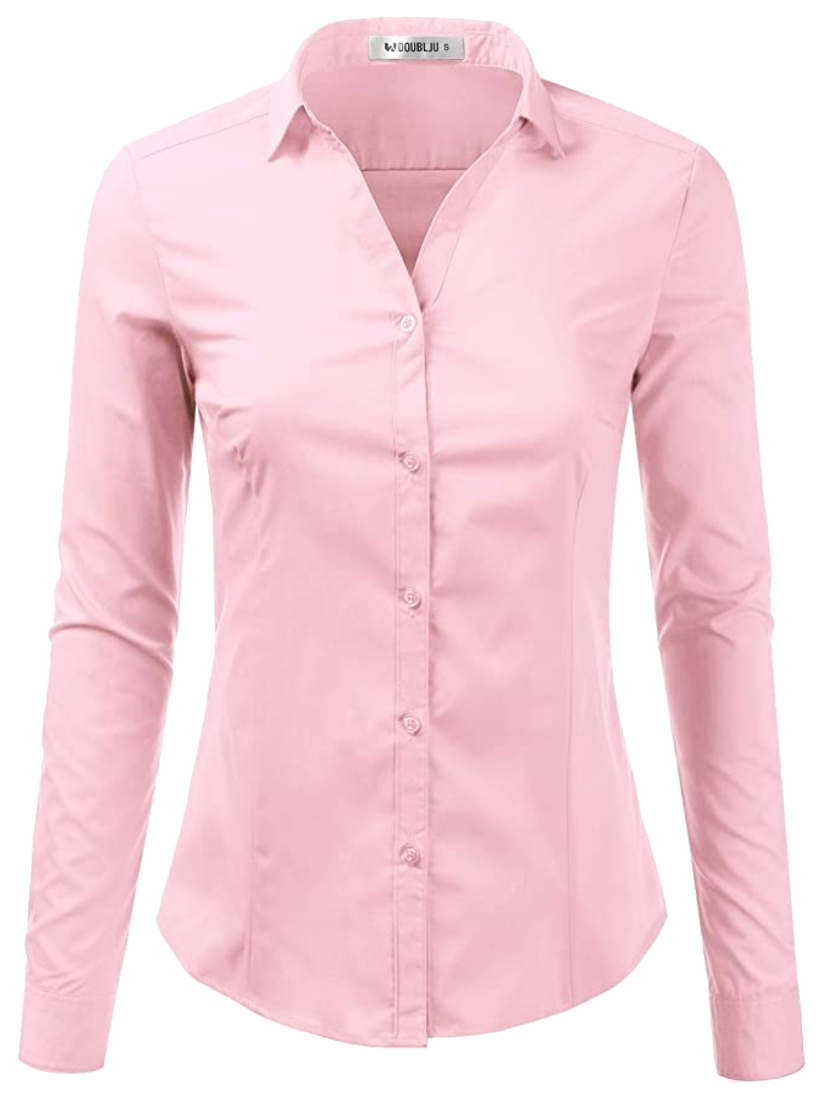 Basic Slim Fit Long Sleeve Shirts, Plus Size Doublju