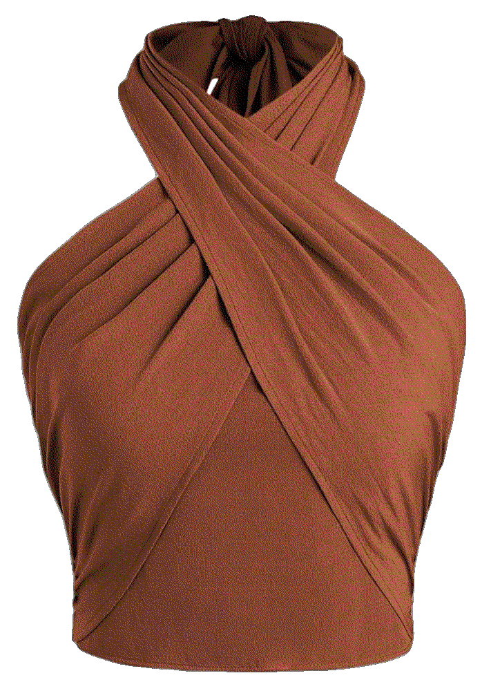 Cross Halter Shirred Back Crop Top Cider