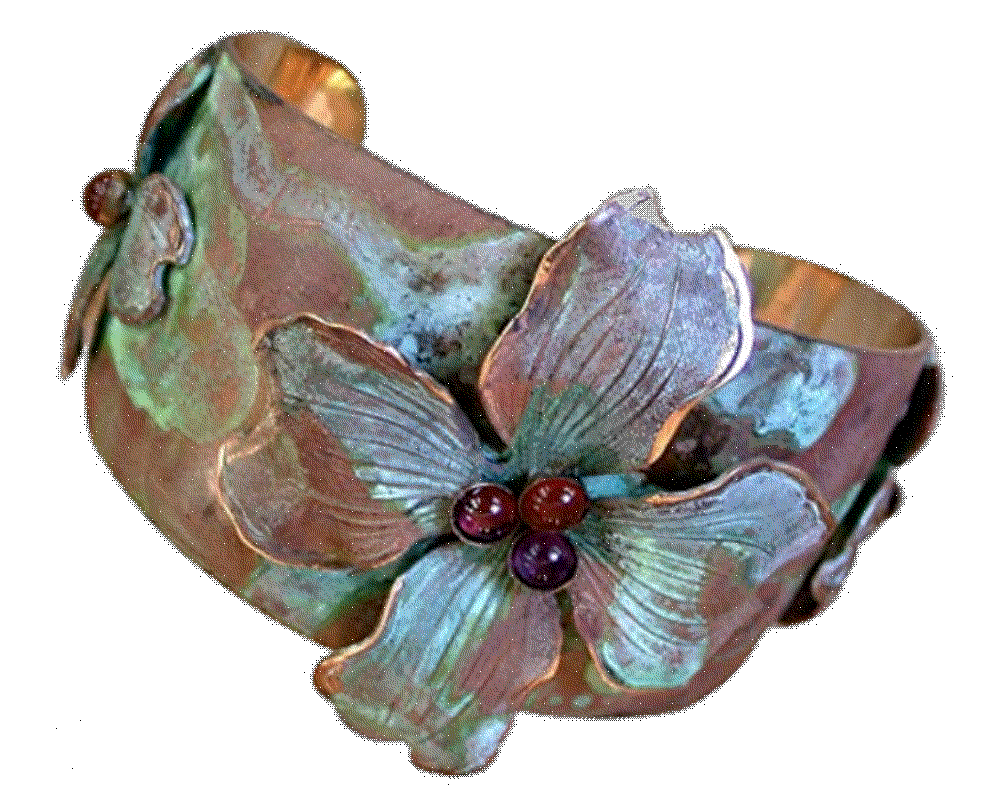 Art Patina Dogwood Flowers Cuff Bracelet Elaine Coyne
