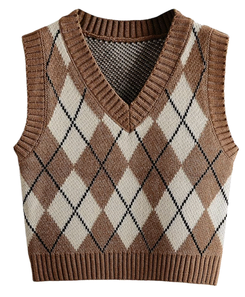 Plaid Geo Sleeveless V Neck Knit Crop Top Sweater Vest SweatyRocks