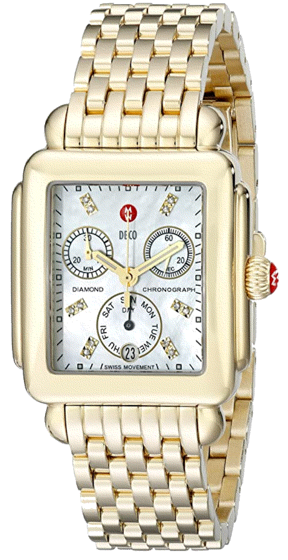  Deco Analog Display Swiss Quartz Gold Watch Michele