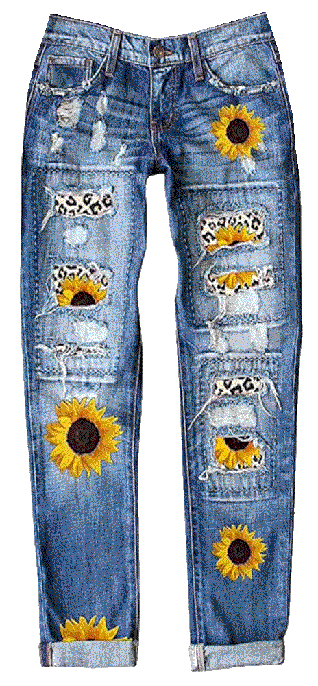 Plaid Patch Ripped Boyfriend Distressed Denim Astylish