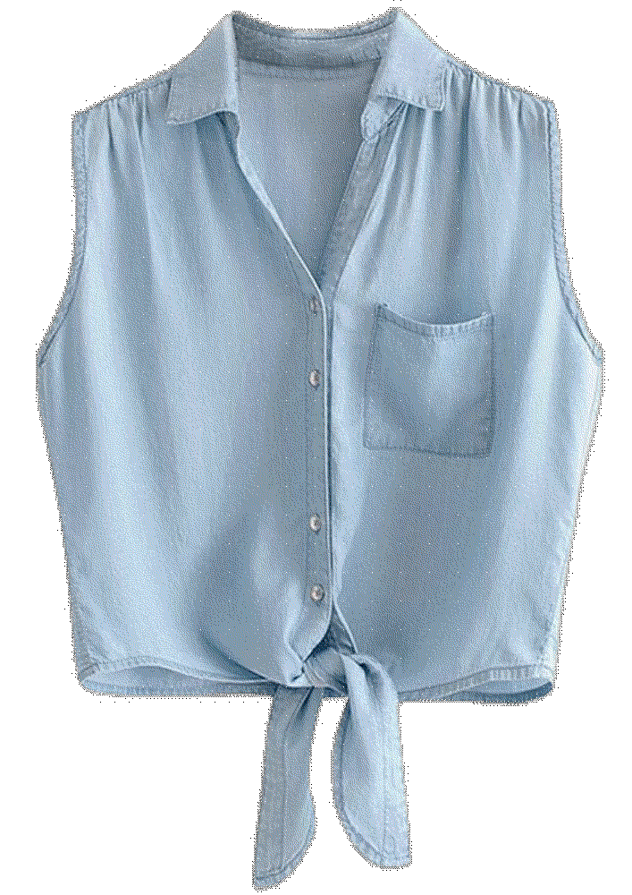  Sleeveless light blue denim shirt Omoone