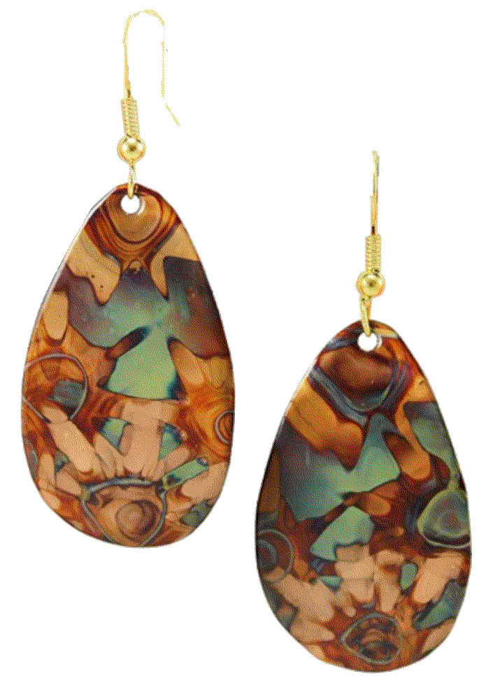 Flame Painted Copper Earrings - Green Tones Metal and Fire