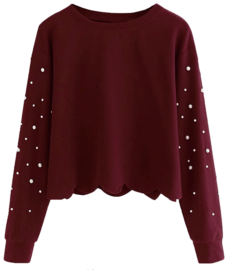 Casual Long Sleeve Hem Crop Top Sweatshirt Romwe