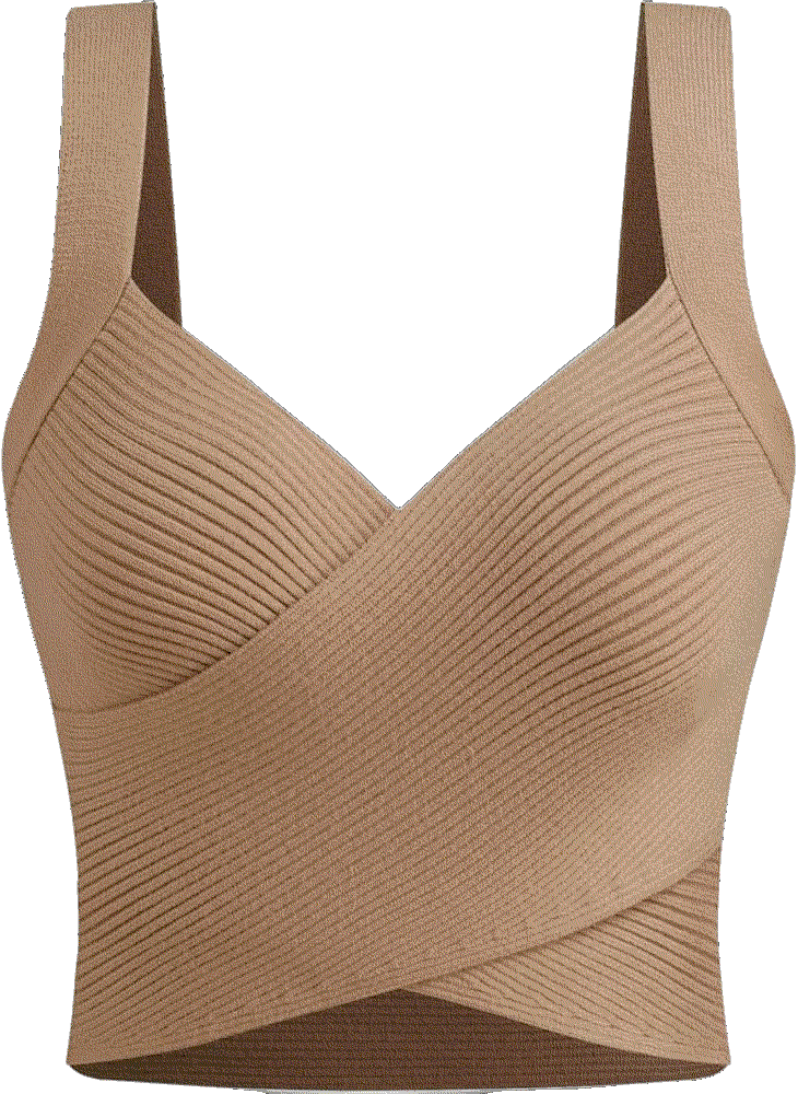 Knitted Crop Top V Neck Solid Wrap Sleeveless Tank Top Cider 