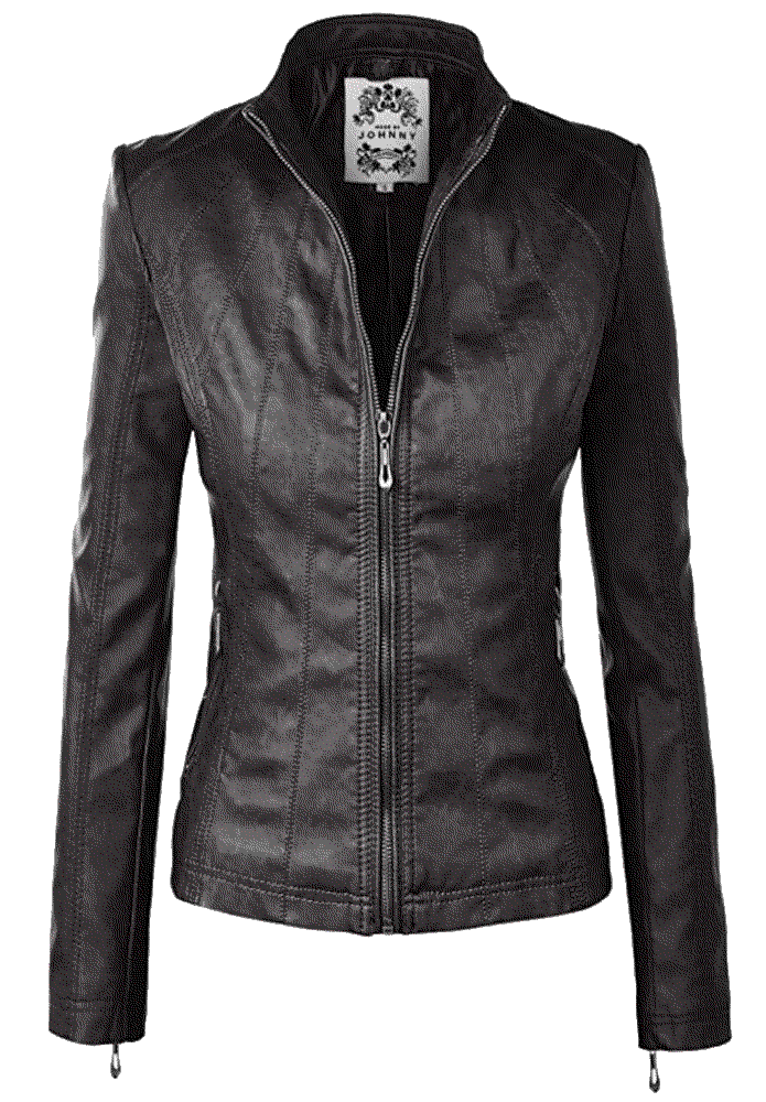 Faux Leather Zip Up Moto Biker Jacket Johnny Store
