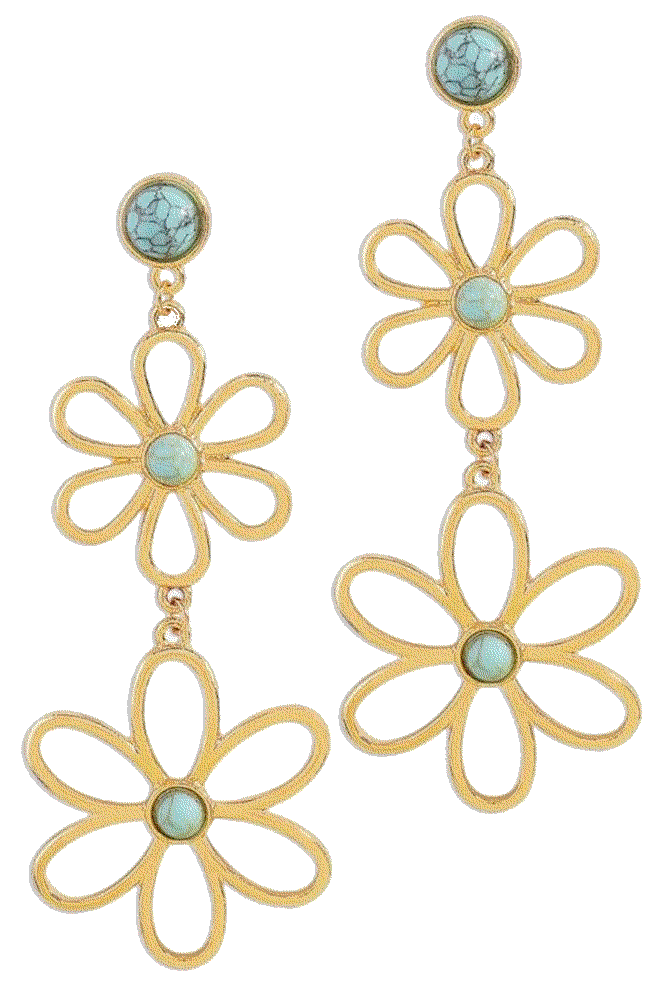 Turquoise Flower Dangle Earrings gold Dtja