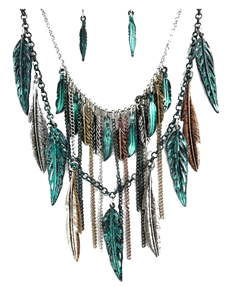 Bohemian Tritone Tassels Metal Feathers Necklace Western Peak