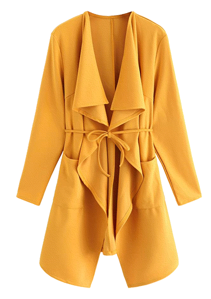 raw cut waterfall collar long sleeve wrap trench coat Romwe