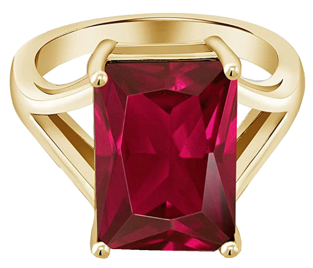 Emerald Cut Created Ruby 18K Yellow Gold rin Gem Stone King