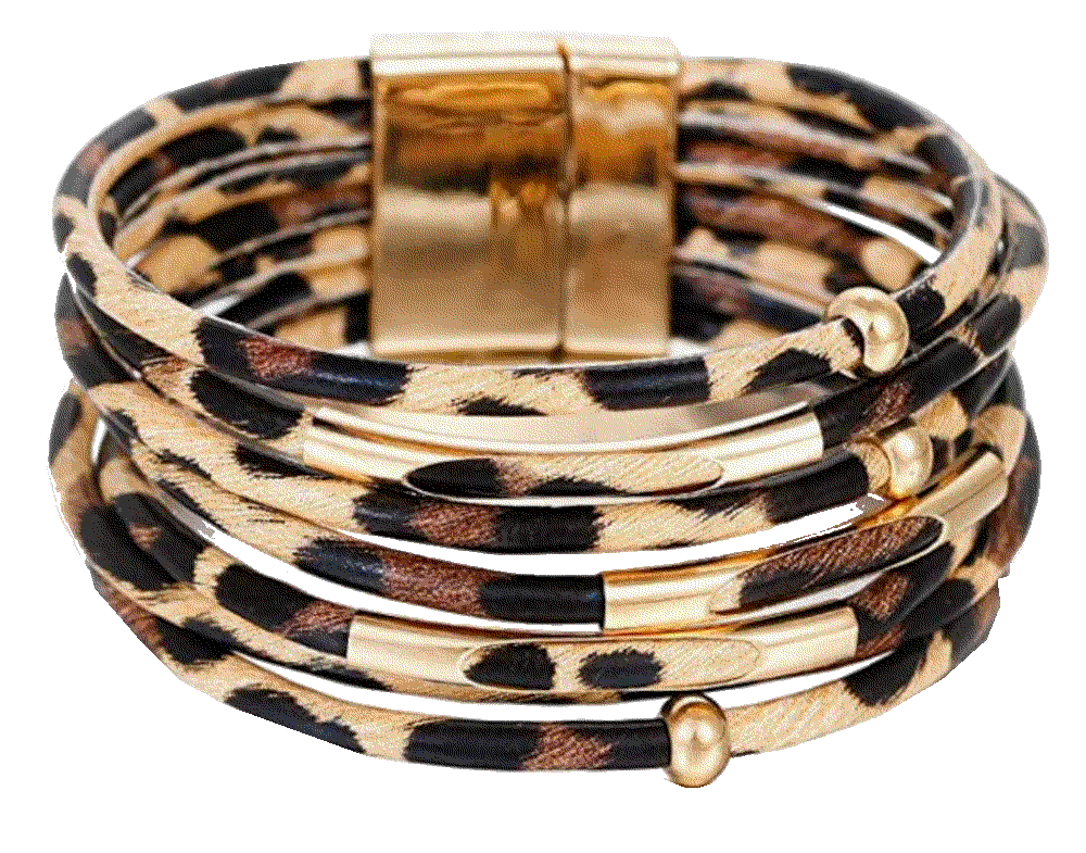 wrap multi-layer leather Leopard Bracelet  Fesciory