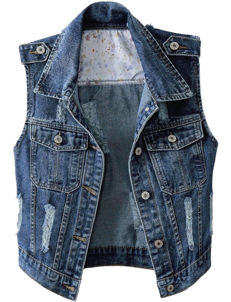 Denim Jean Classic button Up Cropped Sleeveless Vest Kedera