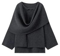 Wyeysyt Crop Knit Scarf High Low Long Sleeves Coat