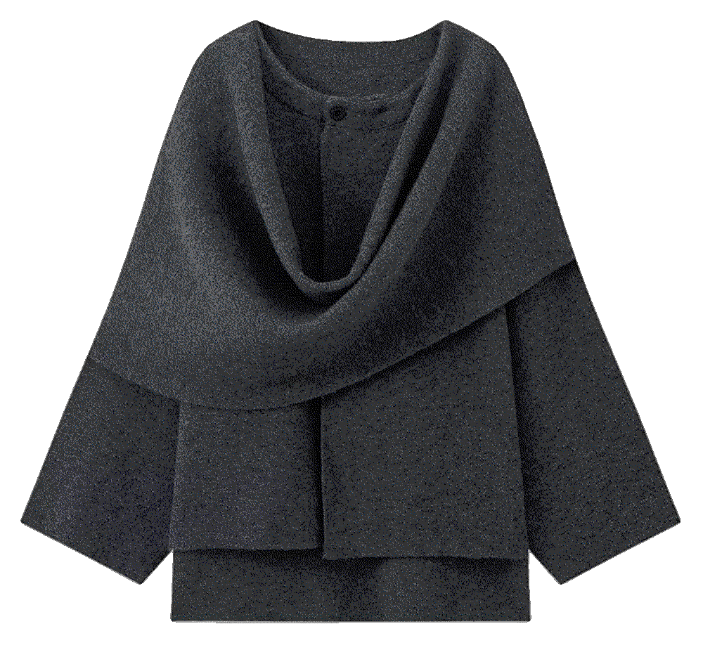 Crop Knit Scarf High Low Long Sleeves Coat Wyeysyt