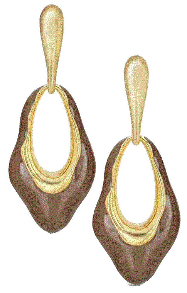 Brown Beige Large Long Oval Chunky Dangle Resin Hoops  The SNGIA