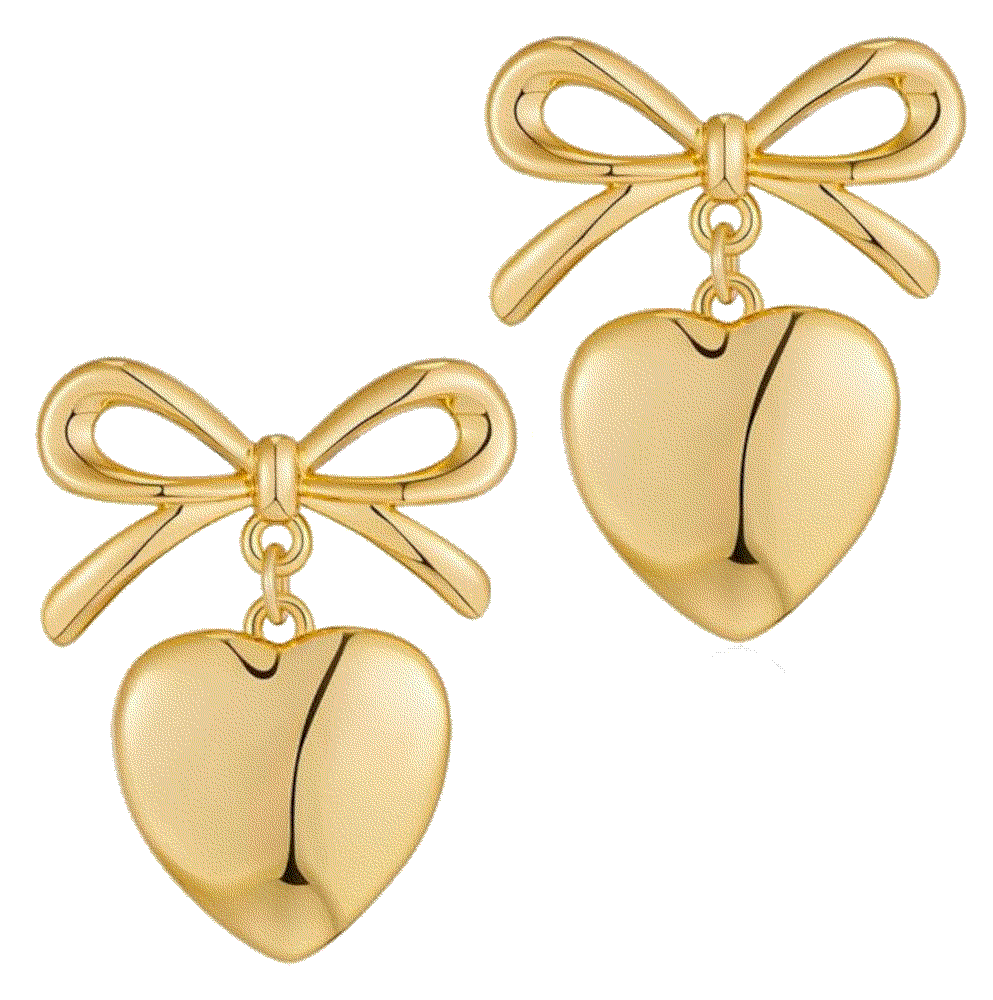 Ribbon Bow and heart Dangle Earrings Fauthenticute