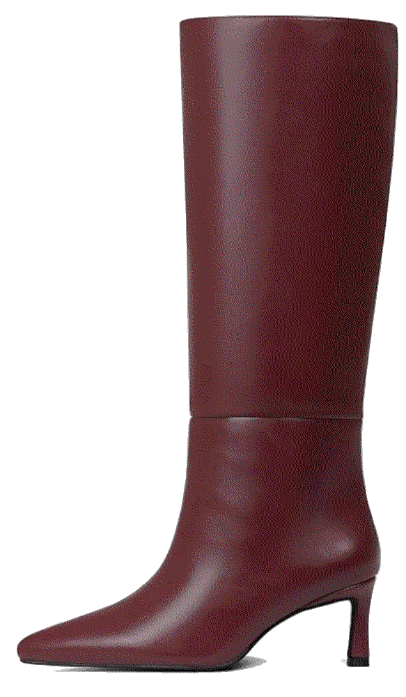 Knee High Wide Calf Kitten Heel Tall Boots  burgundy Attiposh