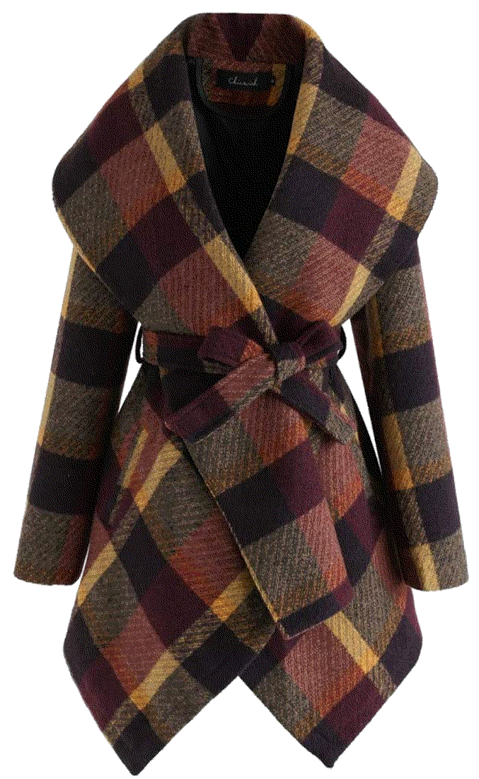 Turn Down Shawl Collar Check Wool Blend Coat Chicwish