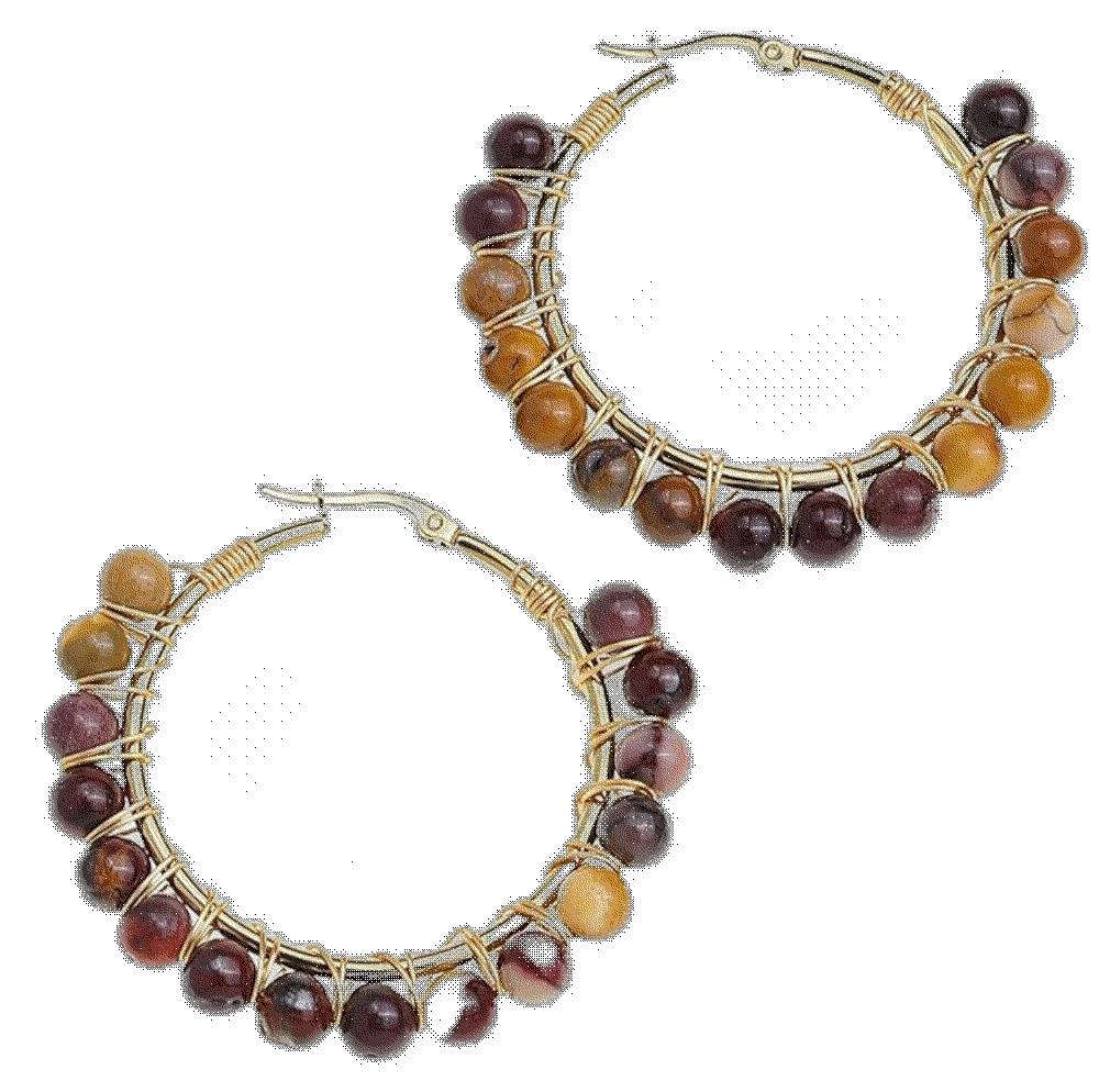 Handmade Natural Stone Beaded Large Gold Chunky Hoop Earrings  Agriajun