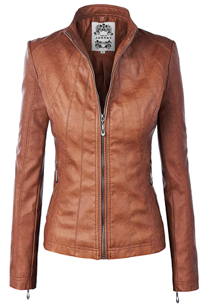 Faux Leather Zip Up Moto Biker Jacket  Johnny Store