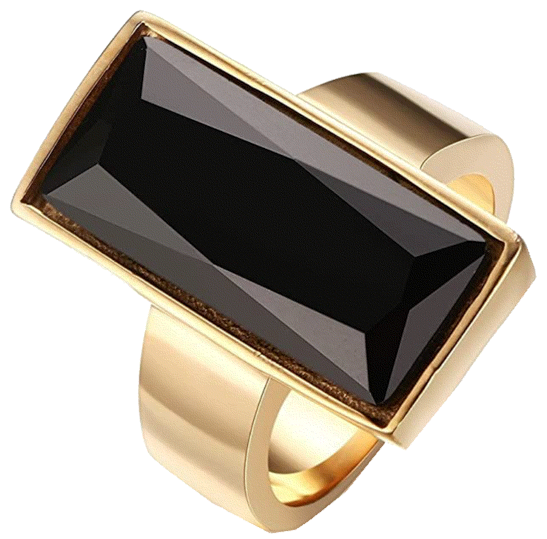 Gold Plated Rectangular Black Glass Crystal Ring VNOX