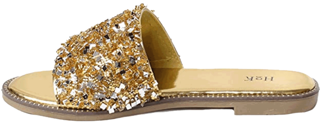 Glitter Bling Fancy Slide Flat Low Wedge Sparkle Sandals  H2K