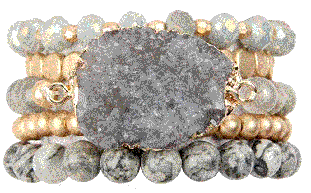 Bohemian Acrylic Druzy Multi-Layer Bead Statement Bracelet Riah Fashion