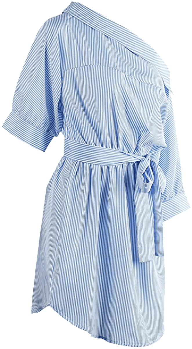 Half Sleeve One Shoulder Side Split Striped Shirt Dress Simplee Apparel
