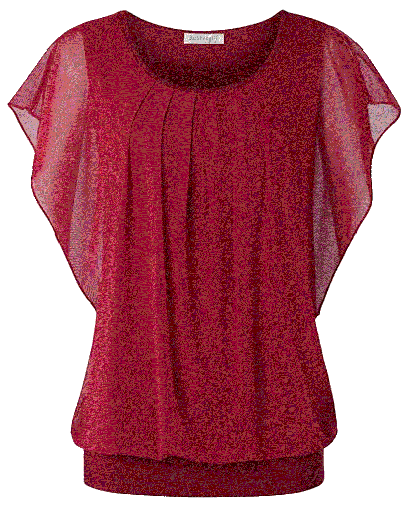 Flouncing Flared Short Sleeve Mesh Blouse Top BAISHENGGT