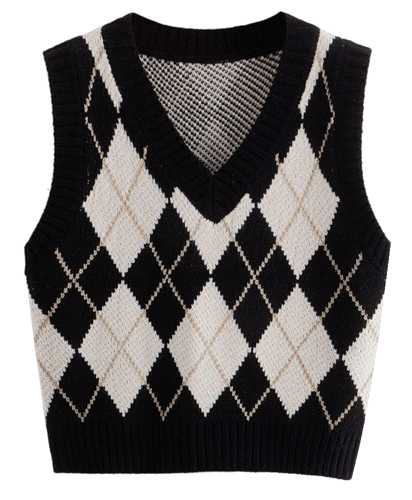 Plaid Geo Sleeveless V Neck Knit Crop Top Sweater Vest SweatyRocks