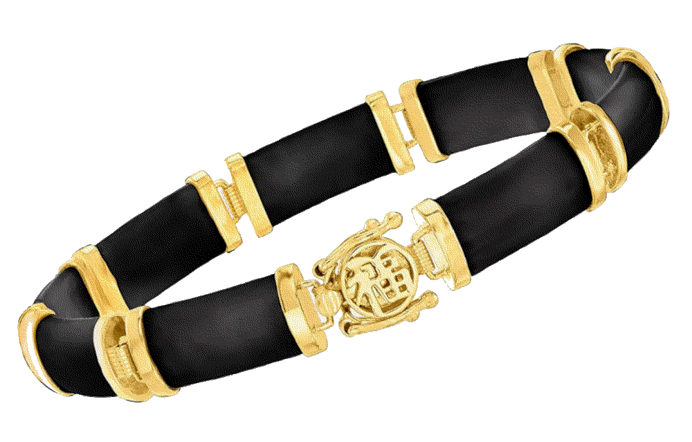 Black Agate Good Fortune Bracelet in 18kt Gold Over Sterling Ross-Simons