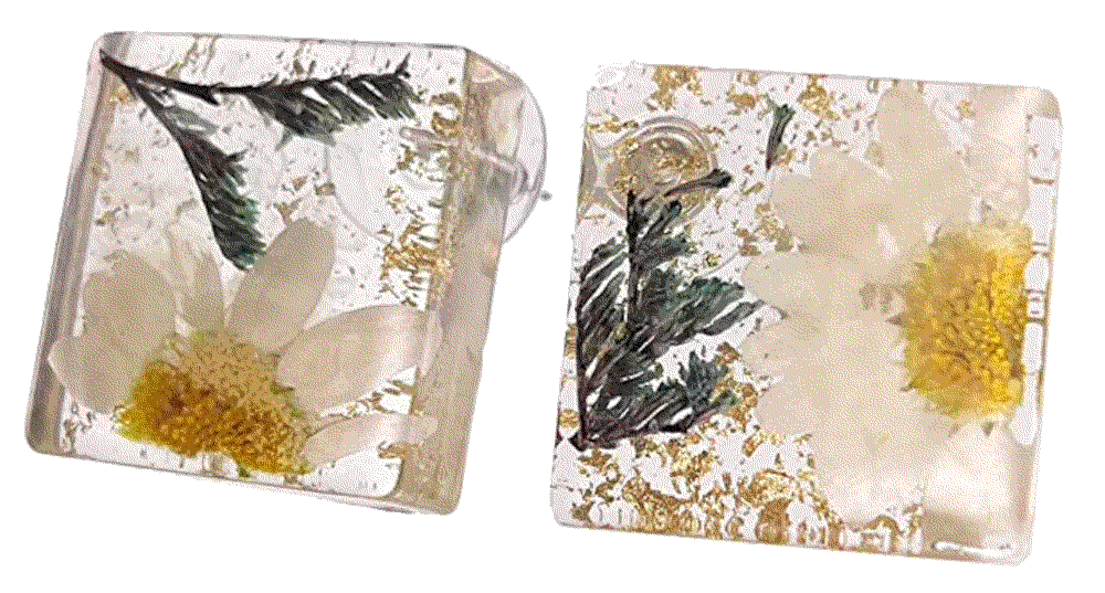 Dream Garden Resin Gold Leaf  Stud Earrings K&H JWL