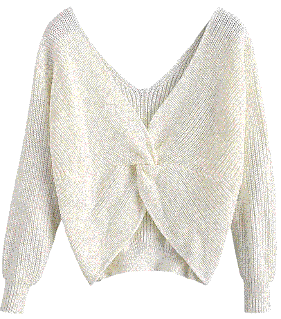 V-Neck Criss Cross Twisted Back Pullover Knitted Sweater Zaful