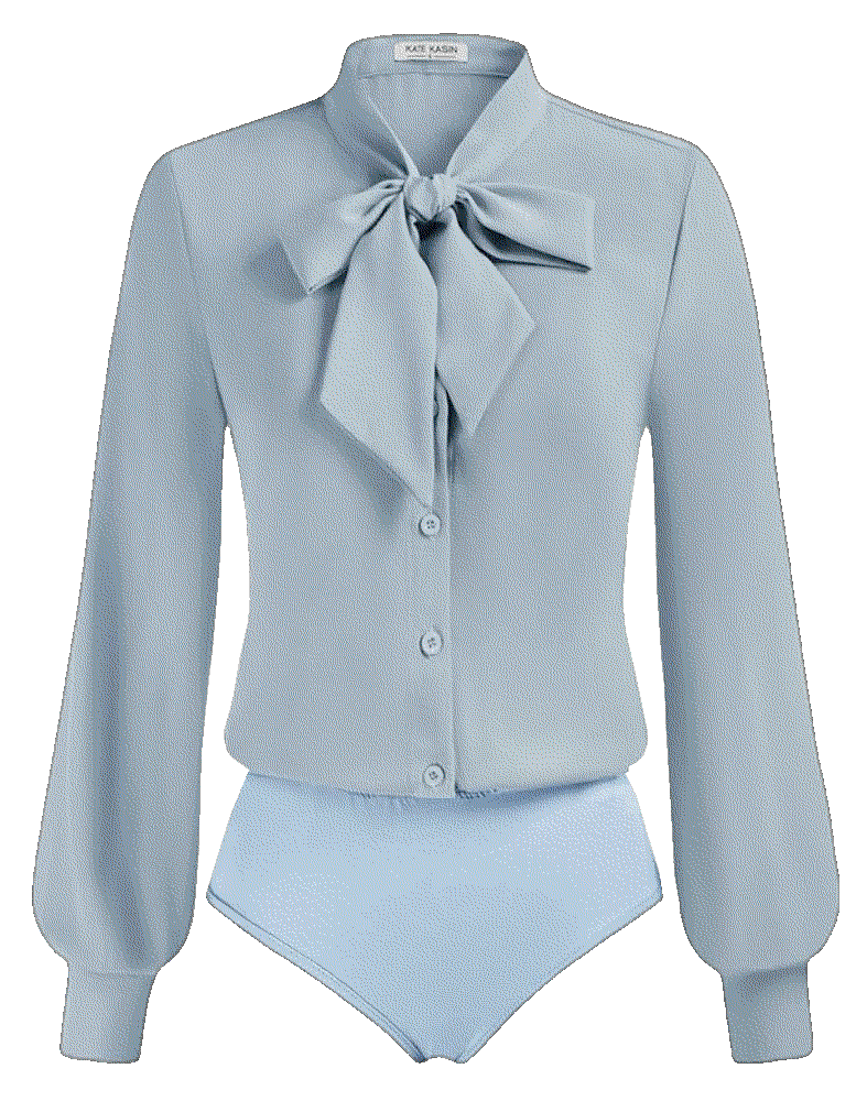 Bow Tie Neck Office Blouse Button Down Long Sleeve Bodysuits Kate Kasin 