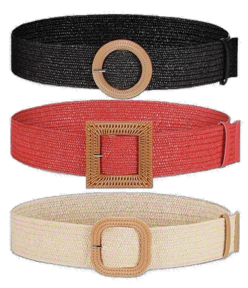 3 Pieces Straw Woven Elastic Waist Belt Syhood