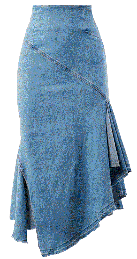 Slim Fit Rayon Knee Length Unhem Back Slit Denim Jean Pencil Skirt A2Y