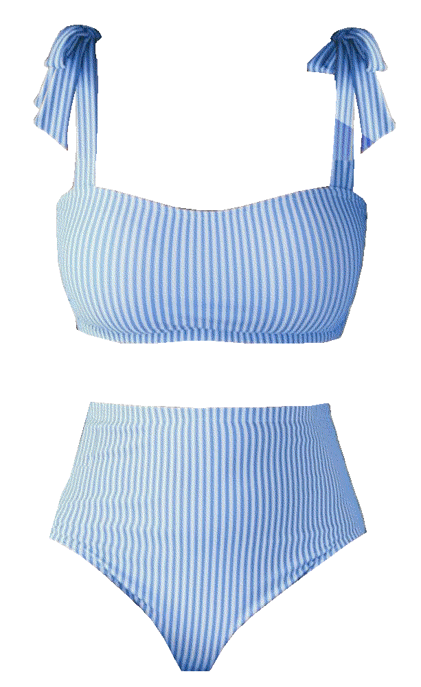  Tie Shoulder Bikini Sets 2 Piece Striped Swimsuit Herseas