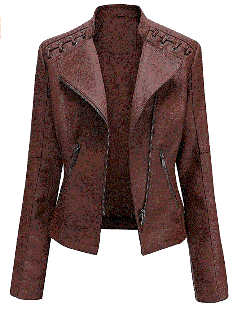 String Quilted Shoulder Oblique Zip Moto Pu Leather Biker Jacket Chouyatou
