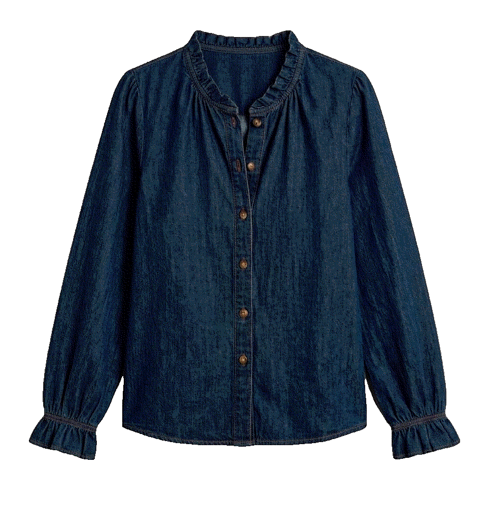 Sidefeel Ruffle Button Down Denim Shirts Sidefeel