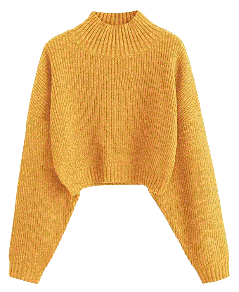 High Neck Lantern Sleeve Ribbed Knit Pullover Crop Sweater Jumper Zaful