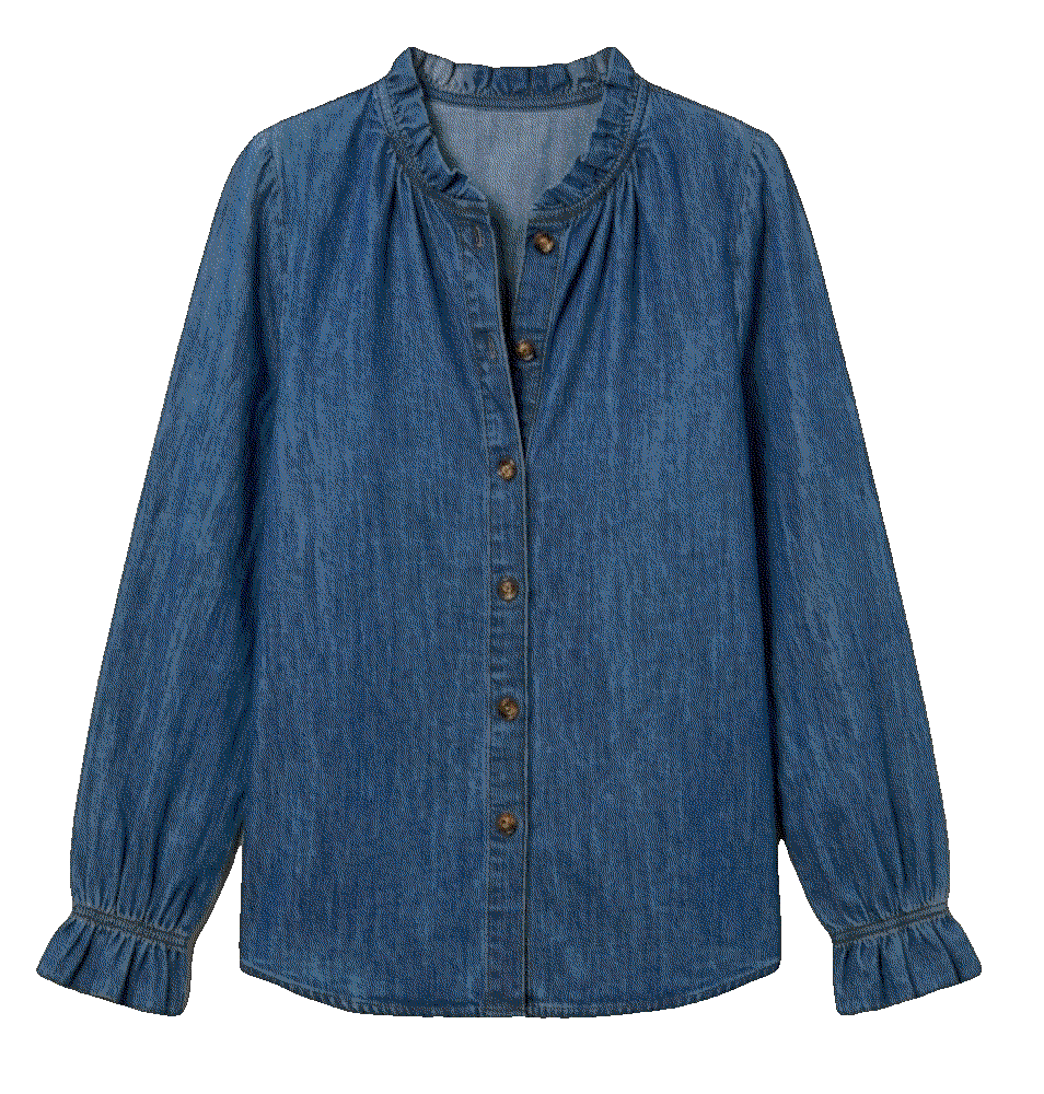 Sidefeel Ruffle Button Down Denim Shirts Sidefeel