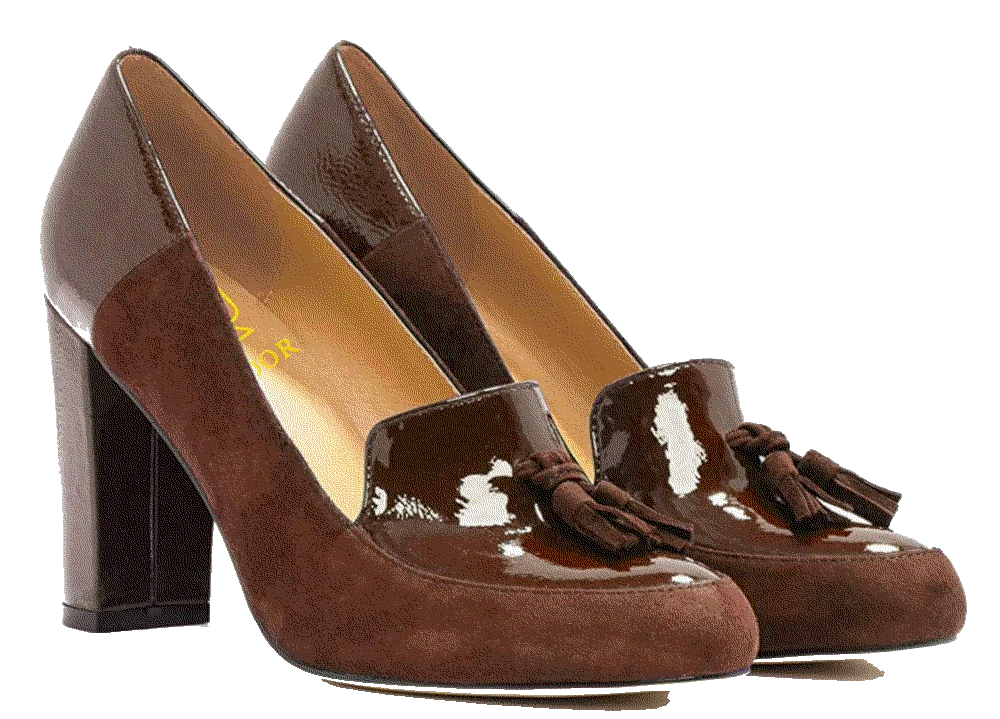 chunky block high heel fringed pumps loafer round toe Lehoor