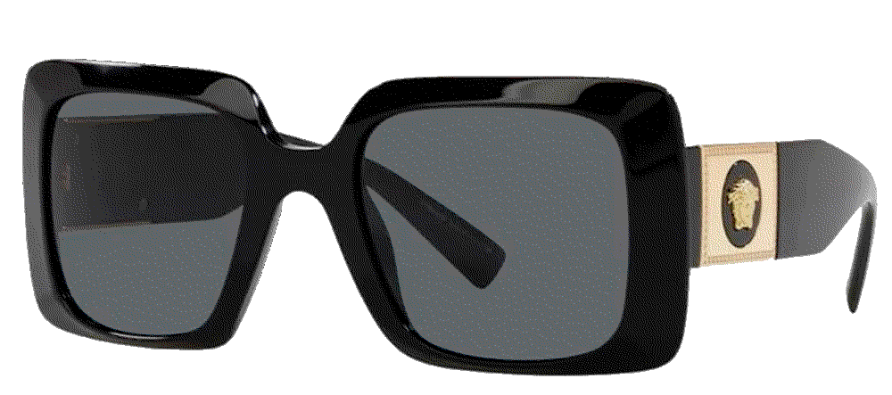 Black Plastic Rectangle Sunglasses Grey Lens Versace