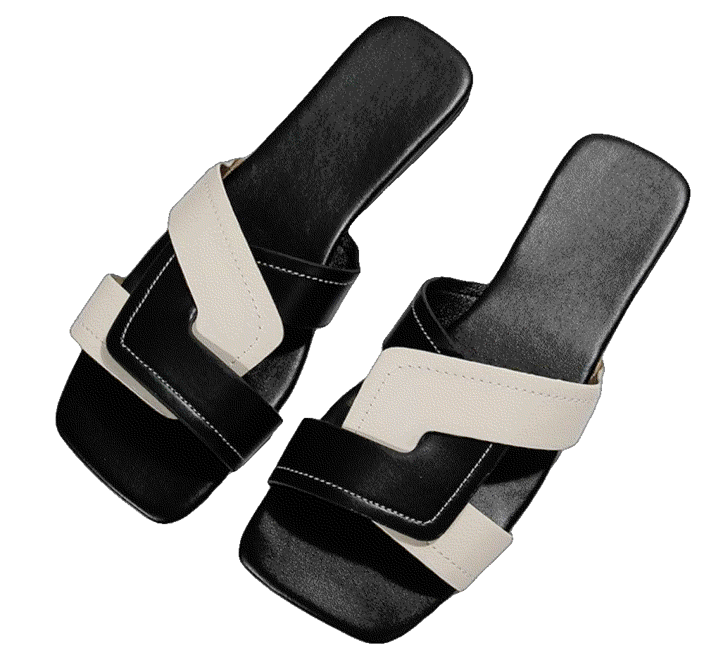 H-band  Flat Sandals Block Slides Open Square Toe  GORGLITTER