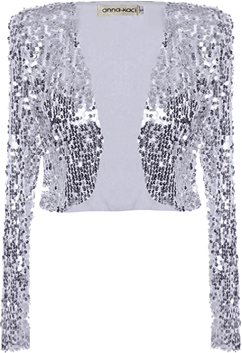 Shiny Sequin Long Sleeve Cropped Blazer Bolero Shrug Anna-Kaci